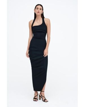 MARCELLA Gallery Asymmetric-drape Halter Open-back Side-slit Maxi Dress - Blue