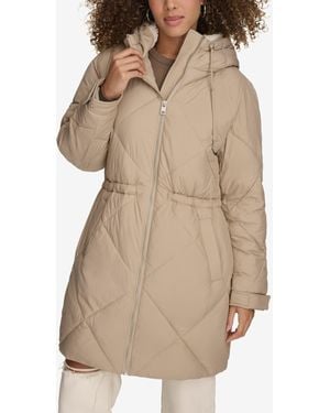 Levi's Diamond Quilted Cinch Waist Parka Jacket - Natural