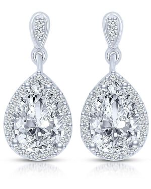 Rachel Glauber Gold Plated Cubic Zirconia Halo Teardrop Earrings - White
