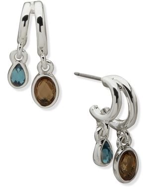 Anne Klein Tone 2 Row Blue huggie Stone Drop Earrings - Metallic