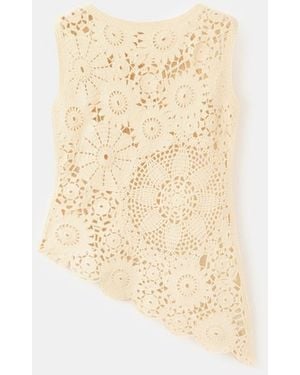 Mango Lace Pattern Floral Knitted Top - White