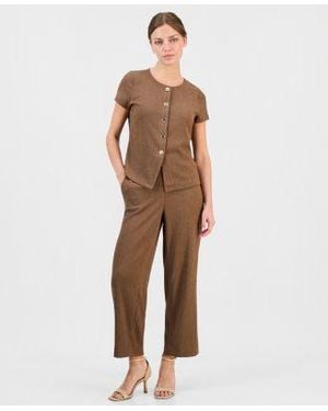 Anne Klein Essentials Petite Button Front Blouse Ankle Pants - Natural