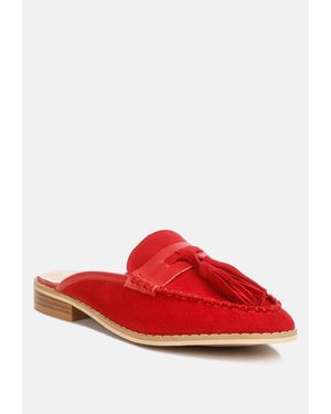 Rag & Co Edmanda Tassle Detail Leather Mules - Red