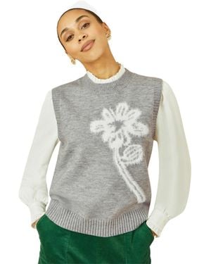Yumi' Knitted Flower Sleeveless Sweater Vest - Gray