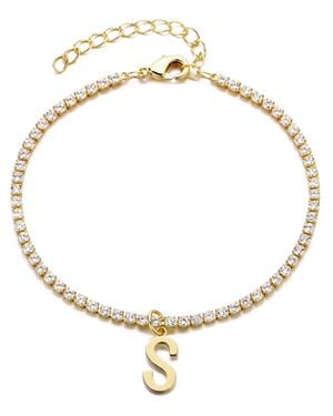 Adornia Gold Crystal Initial Charm Tennis Bracelet - Metallic