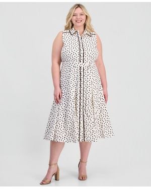Anne Klein Plus Size Godet Sleeveless Midi Shirt Dress - White