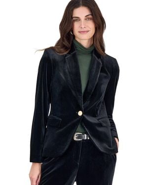 Tahari Velvet Long-sleeve Shoulder-padded Blazer - Blue