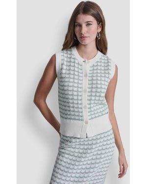 DKNY Sleeveless Button-front Crewneck Sweater - White