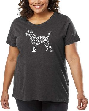 LA Pop Art Plus Size Dog Paw Prints Art T-shirt - Black