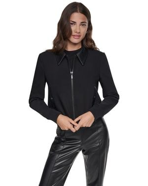 DKNY Faux-leather Moto Cropped Bomber Jacket - Black