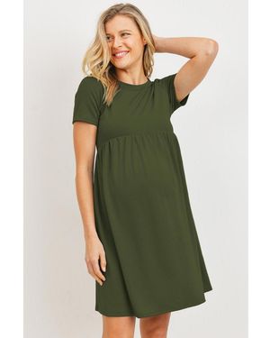 Hello Miss Maternity Crew Neck Empire Waist Mini T-shirt Dress - Green