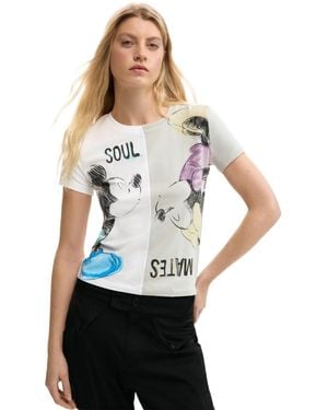 Desigual Mickey And Minnie Mouse Kiss T-Shirt, Cotton - White