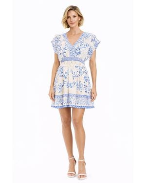 La Moda Clothing Club Moda Blue Floral V-neck Mini Dress