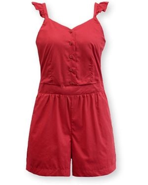 Hope & Henry Flutter Button Front Romper - Red