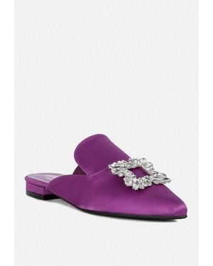 Rag & Co Perrine Diamante Brooch Slip On Mules - Purple