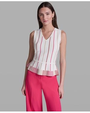 BCBGMAXAZRIA Sleeveless V-neck Peplum Top - Red