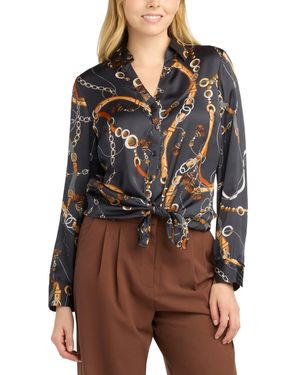 Bcx Collared Printed Satin Top - Brown