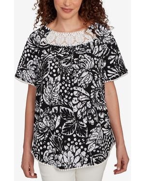 Ruby Rd. Petite Batik Island Paisley Scoop Neck T Shirt - Black