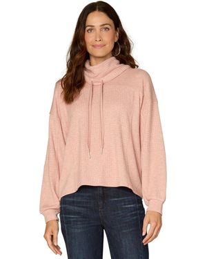 Democracy Petite Cowl Neck Ties Mix Media Knit Top - Red