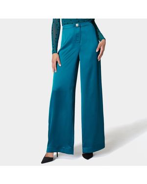 Bebe High Waist Satin Wide Leg Pant - Blue