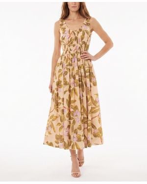 Taylor Sleeveless Shirred Floral A-line Dress - Metallic