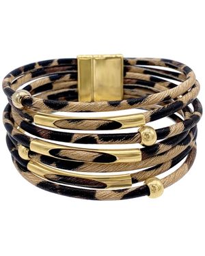 Adornia 14k Gold Plated Multi Strand Leopard Print Bangle Bracelet - Black