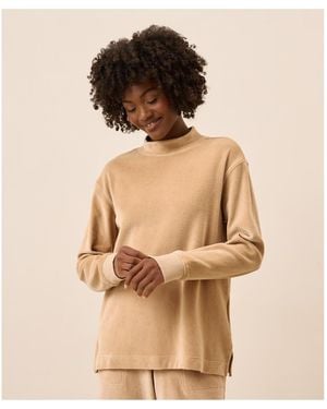 Pact Organic Cotton Velour Mock Neck Pullover - Brown