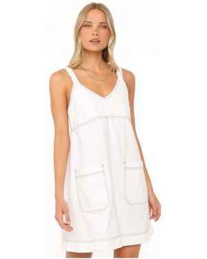Petal & Pup Kinley V-neck A-line Mini Denim Dress - White