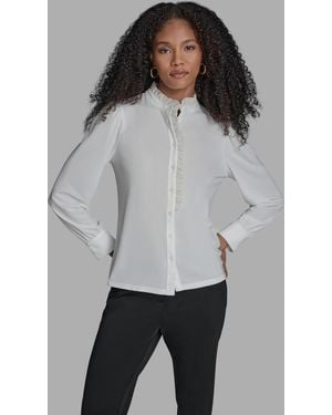 BCBGMAXAZRIA Long Sleeve Ruffle Blouse - Gray