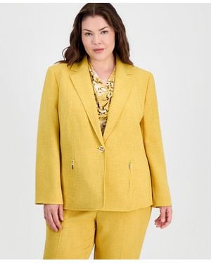Kasper Plus Size Single-button Notched-lapel Blazer - Yellow