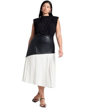Eloquii Plus Size Mixed Media Pleated Skirt - Black