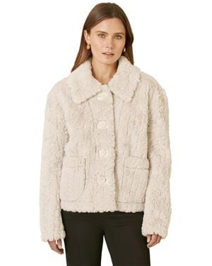 Yumi' Textured Faux Fur Jacket - Natural