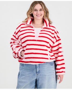 Planet Heart Plus Size Mock Neck Half Zip Long Fleece Pullover - Red