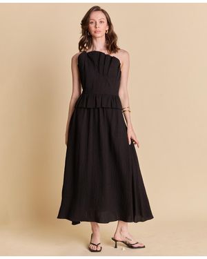 English Factory Ruffled Strapless Midi Dress - Black