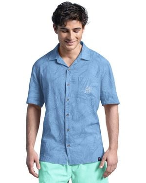 Margaritaville Miami Marlins Linen Party Button-up Shirt - Blue