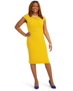 Kasper Cap-sleeve Crewneck Dress - Yellow