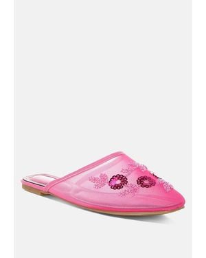 LONDON RAG Nahra Mesh Sequin Beaded Mules - Pink