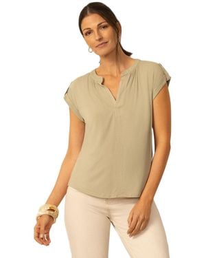 Cable & Gauge Split Neck Sleeve Tab Top - Natural