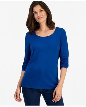 Style & Co. Cotton Long-sleeve Scoop-neck Top - Blue