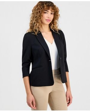 Anne Klein Essentials Petite Ponte-knit Scrunch-sleeve Blazer - Blue