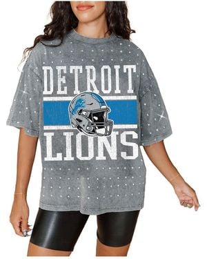 Gameday Couture Detroit Lions Oversized Mini Rhinestone Classic T-shirt - Blue