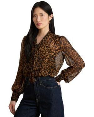 Ralph Lauren Ocelot Print Chiffon Tie Neck Blouse - Multicolor