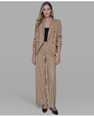 KARL LAGERFELD Striped Collar One Button Blazer Mid Rise Striped Straight Leg Pants - Multicolor