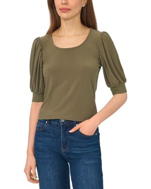 Cece Shirred Scoop-neck 3/4-sleeve Knit Top - Green