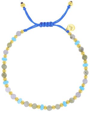 Roxy Gold-tone Turquoise And Labradorite Adjustable Beaded Bracelet - Blue