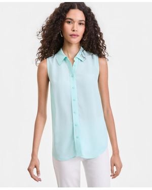 INC International Concepts Printed Button-down Sleeveless Blouse - Blue