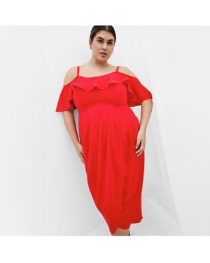 City Chic Plus Size Flirtation Drape Midi Dress - Red