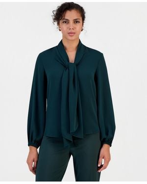 BarIII Tie-front Long Sleeve Blouse - Blue