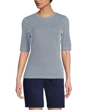 Lands' End Elbow Sleeve Crewneck Garden Tee- Sunshade Upf 50 Quick Dry - Blue