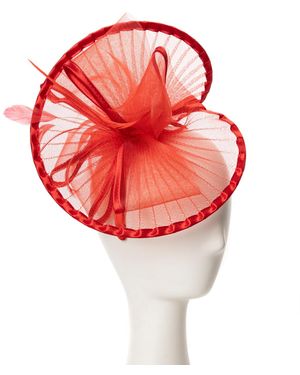 August Accessories Sheer Pleated Fascinator Hat - Red